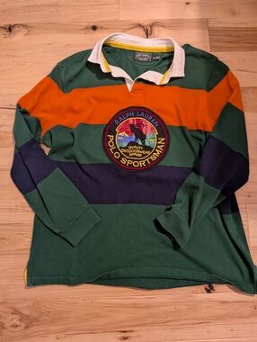 Ralph Lauren Men's Sportsman Striped Classic Fit Sportsman Rugby Moose Logo 2XL